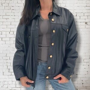 Lauren Ralph Lauren Navy Blue Genuine Leather Jacket Gold Buttons XXXL Plus Size
